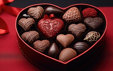A heart-shape box with different chocolates