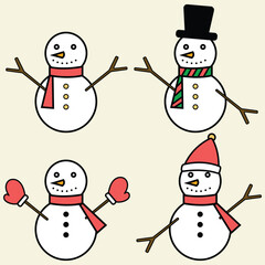 vector snowman set winter and happy new year

