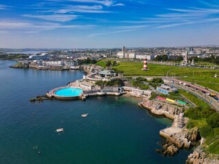 Aerial view of Tinside Lido pool in Plymouth, UK