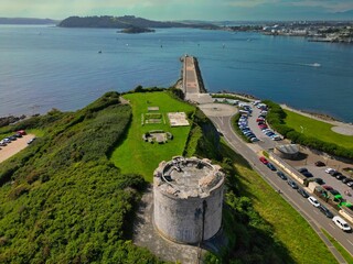 Aerial view of Mount Batten Tower in Plymouth, UK