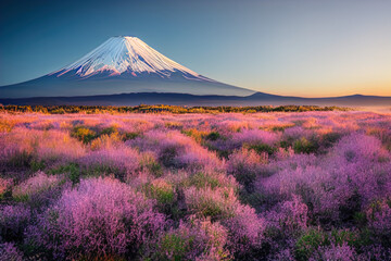 The image features a serene landscape capturing the iconic Mount Fuji in the background. The...