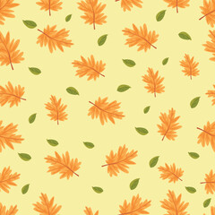 Vibrant Autumn Leaves Seamless Pattern Background, Vector Illustration for Fall Season Designs. Very suitable for Textile and Fashion Design, Texture, Product Packaging, Printed Materials, craft.