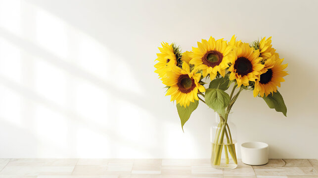 Sunny Elegance: Sunflowers in a White Vase
