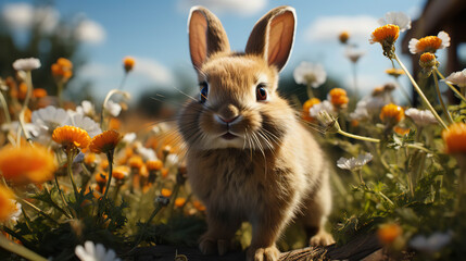 Springtime Serenity: A Bunny Amidst a Field of Dandelions