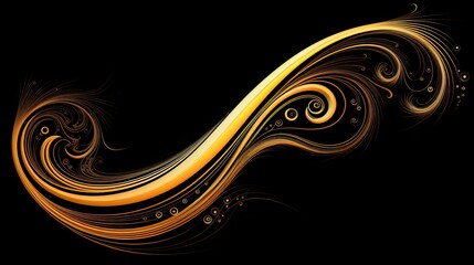 AI-generated illustration of intricate, delicate, graceful gold curves and swirls on a black background. MidJourney.