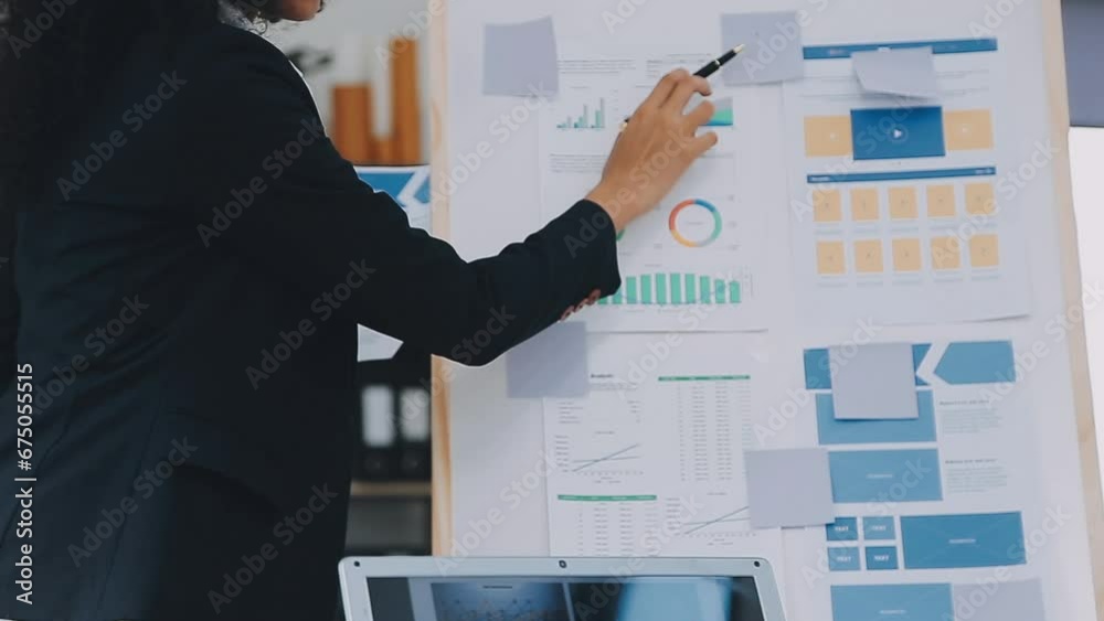 Wall mural team of creative web graphic designer planning, drawing website ux app for mobile phone application 
