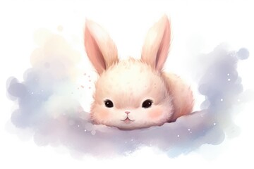 Detailed close-up portrait of a rabbit with soft pastel colors. Animals in art.