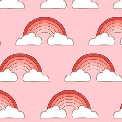 Simless pattern Groovy lovely cartoon characters Heart and elements. Retro Happy Valentines Day. Trendy retro 60s 70s style. Red, pink colors. Vector