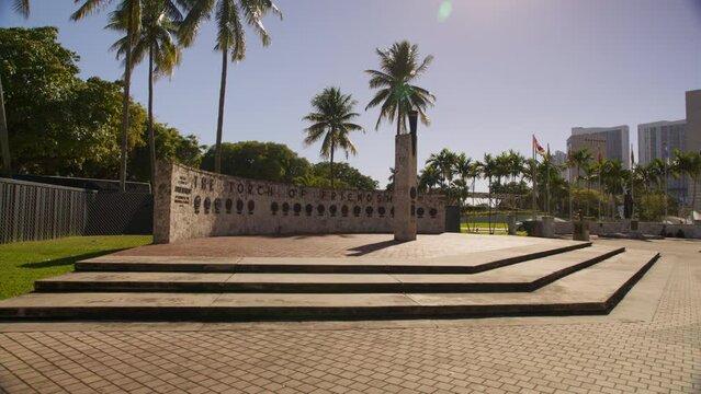 Footage filming The Torch of Friendship monument on Biscayne Boulevard in Downtown Miami, Florida