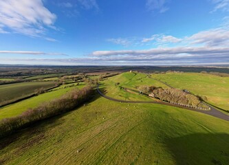 Landscape of Burton Dassett Hills Country Park in Southam, Warwickshire, England