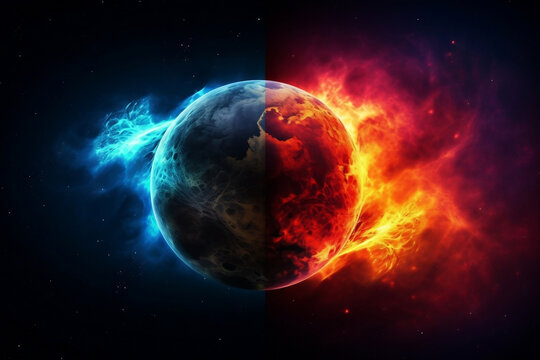 AI generated illustration of a planet depicts good and evil