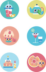 Icons of food for children's kitchen displayed on a crisp white background