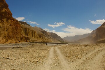 Landscape view of Upper Mustang in majestic Kali Gandaki George in the background