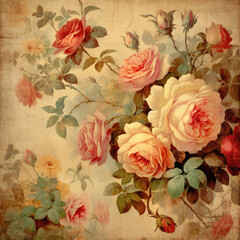 Floral Vintage Digital Paper Antique Textures Ephemera Scrapbook Paper