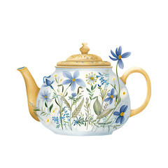 Whimsical : A Floral Teapot with a Butterfly Visitor,teapot with flowers,teapot on a white background