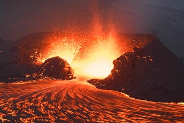 Fagradalsfjall Volcano eruption in August in Iceland