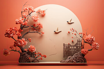 Chinese mid autumn festival on red background