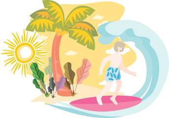 Obraz na płótnie Canvas full color summer at the beach vector flat illustration