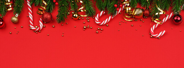 green fir frame christmas on red background - 675061342