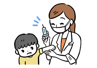 Fototapeta premium 予防接種を受ける子どものイラスト