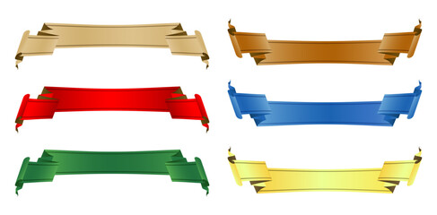 Obraz premium set of banners with ribbons six colors isolated white backgrounds for decks, collages, scene designs, User interface, Branding or identity campaigns, Stationery prints layouts, Presentations materials