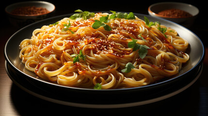 A Plate Of Chinese Noodles Looking Down, Background Image, Hd