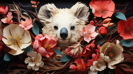 Artwork Is A Koala Surrounded With Flowers , Background Image, Hd