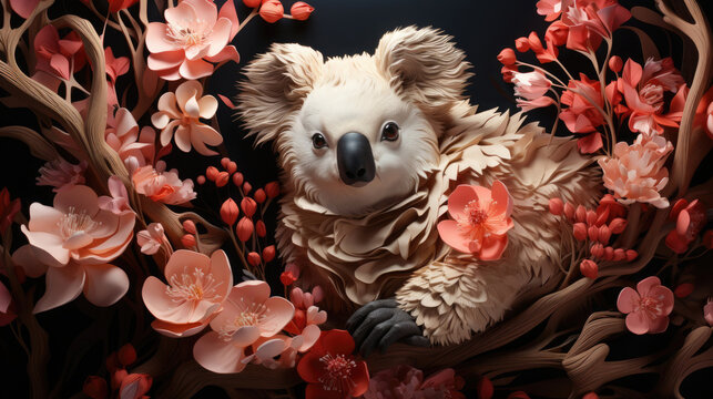 Artwork Is A Koala Surrounded With Flowers , Background Image, Hd