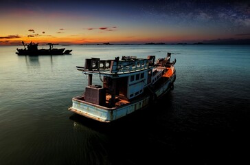 Fototapeta premium Stunning view of Phang-Nga Bay in Phuket, Thailand, with traditional boats