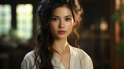 Fototapeta premium Beautiful Chinese Adult Woman Portrait, Background Image, Hd