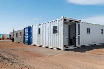 Obraz na płótnie Canvas Mobile office buildings or container site office for construction site. Portable house and mining office cabins.