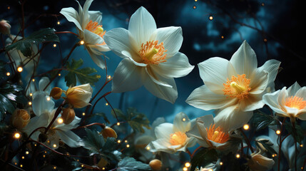 Beautiful Flowers Next To A Starry Night, Background Image, Hd
