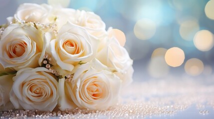 Fototapeta na wymiar Wedding flowers white roses bouquet background. Wedding banner. summer banner, greeting card for wedding, 