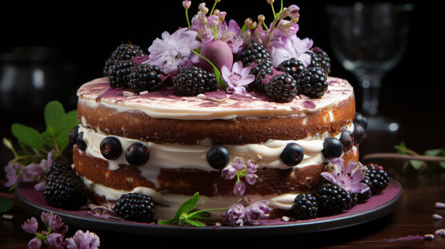 Blackberry Lavender Cake  Professional Photography, Background Image, Hd