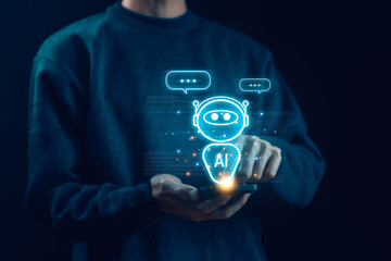 development of smart robot conversation, chatbot generates the information command prompt. concept bot artificial intelligence open for customers, business communication AI chat digital technology