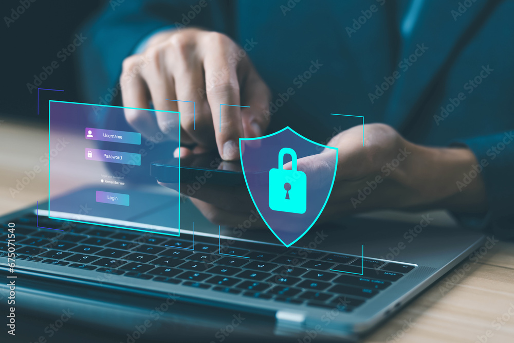 Wall mural lock mark cybersecurity internet. concept of password security and privacy on an online system, prot