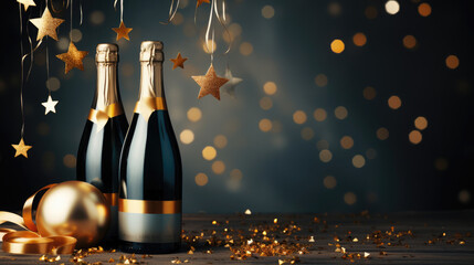 Celebration Background With Golden Champagne Bottle, Background Image, Hd