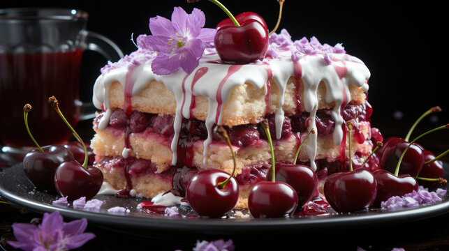 Cherry Vanilla Cake  Professional Photography, Background Image, Hd