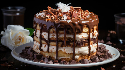 Chocolate Coconut Pecan Cake  Professional , Background Image, Hd