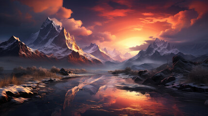 Color Storm Clouds Over Snowy Mountains, Background Image, Hd