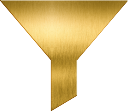 Golden icon filter funnel sort filtering filter setting cone descending tool repair filtered equipment liquid ascending laboratory chemical flow
