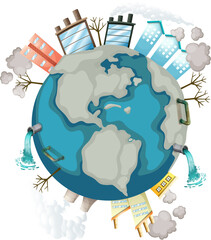 Naklejka premium Global Warming Crisis: Earth's Pollution Factory
