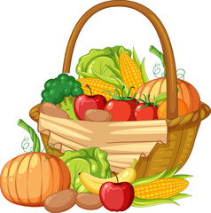 Organic Fruits and Vegetables in Wooden Basket