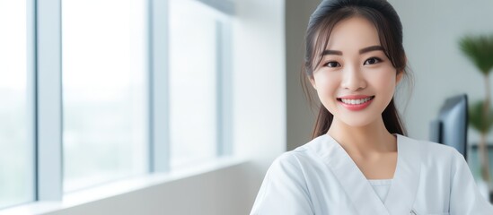 Portrait of Asian medical woman or doctor at modern beauty clinic, Surgery Clinic, Medical and beauty industry - obrazy, fototapety, plakaty