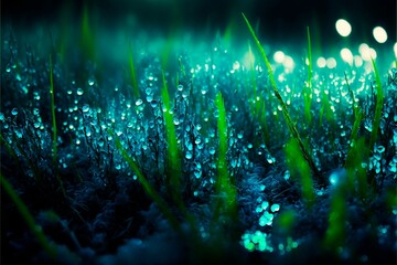 AI generated illustration of realistic green grass with water droplets