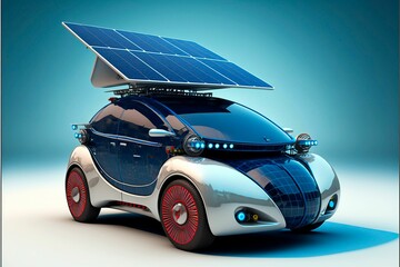 AI generated illustration of a futuristic electric car with solar panel on it-pollution reduction - obrazy, fototapety, plakaty