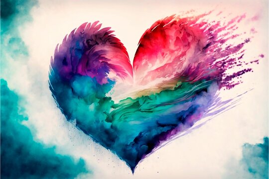AI generated illustration of a heart painting in splashes of bright colors