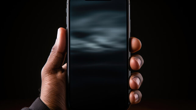 Hand Holding The Black Smartphone With Blank Screen, Background Image, Hd