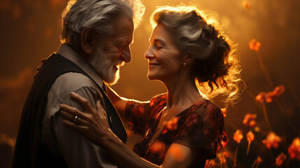Happy Dancing Romantic Loving Old Couple At Sunset, Background Image, Hd