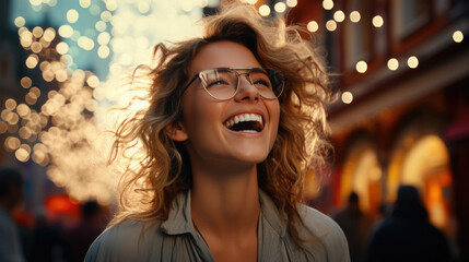 Happy Satisfied Woman Wearing Glasses Portrait, Background Image, Hd
